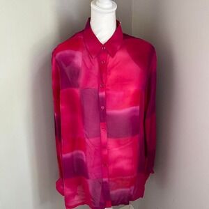 Vintage Koret pink & purple sheer button up long sleeve shirt